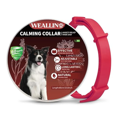 WEALLIN Beruhigungshalsband Für Hunde, Verstellbares & Wasserfestes Pheromon-Beschwichtigungshalsband, 60 Tage Schutz, 1 Pack Anti-Angst-Halsband Für Große, Mittlere Und Kleine Hunde, Rot von WEALLIN