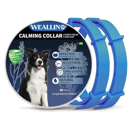 WEALLIN Beruhigungshalsband Für Hunde, Verstellbares & Wasserfestes Pheromon-Beschwichtigungshalsband, 60 Tage Schutz, 2 Pack Anti-Angst-Halsband Für Große, Mittlere Und Kleine Hunde, Blau von WEALLIN