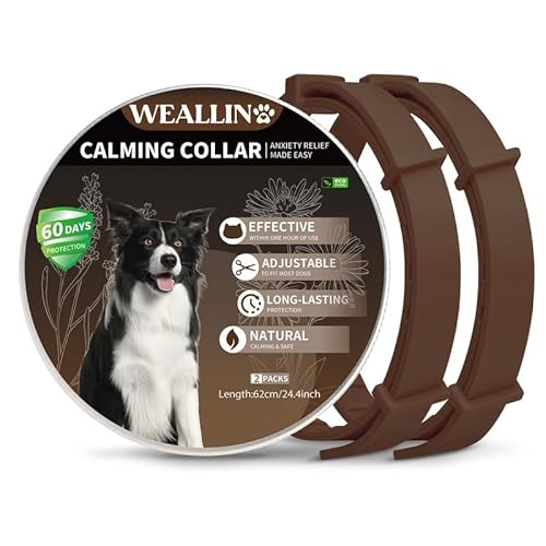 WEALLIN Beruhigungshalsband Für Hunde, Verstellbares & Wasserfestes Pheromon-Beschwichtigungshalsband, 60 Tage Schutz, 2 Pack Anti-Angst-Halsband Für Große, Mittlere Und Kleine Hunde, Braun von WEALLIN