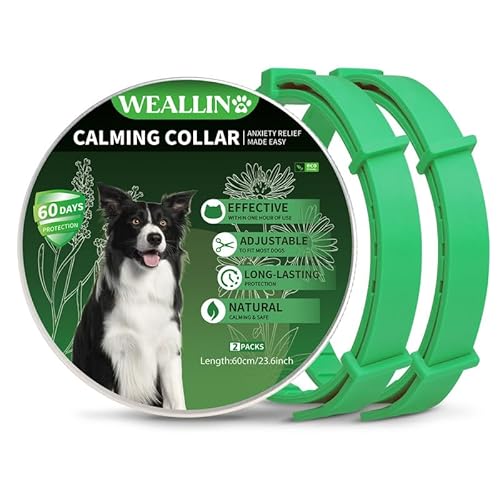 WEALLIN Beruhigungshalsband Für Hunde, Verstellbares & Wasserfestes Pheromon-Beschwichtigungshalsband, 60 Tage Schutz, 2 Pack Anti-Angst-Halsband Für Große, Mittlere Und Kleine Hunde, Grün von WEALLIN