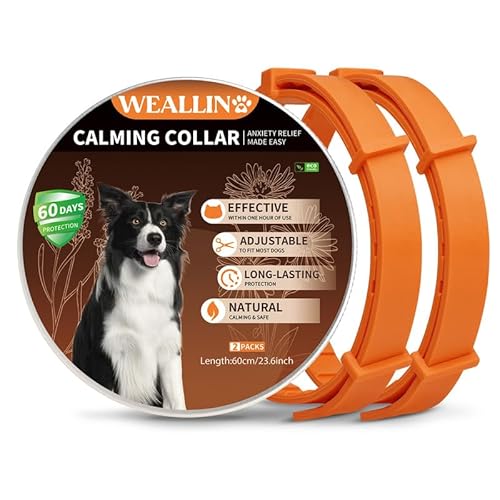 WEALLIN Beruhigungshalsband Für Hunde, Verstellbares & Wasserfestes Pheromon-Beschwichtigungshalsband, 60 Tage Schutz, 2 Pack Anti-Angst-Halsband Für Große, Mittlere Und Kleine Hunde, Orange von WEALLIN