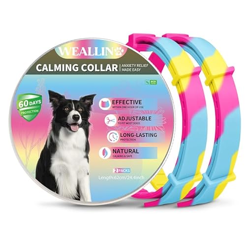 WEALLIN Beruhigungshalsband Für Hunde, Verstellbares & Wasserfestes Pheromon-Beschwichtigungshalsband, 60 Tage Schutz, 2 Pack Anti-Angst-Halsband Für Große, Mittlere Und Kleine Hunde, Regenbogen von WEALLIN