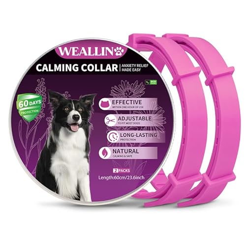 WEALLIN Beruhigungshalsband Für Hunde, Verstellbares & Wasserfestes Pheromon-Beschwichtigungshalsband, 60 Tage Schutz, 2 Pack Anti-Angst-Halsband Für Große, Mittlere Und Kleine Hunde, Rosa von WEALLIN