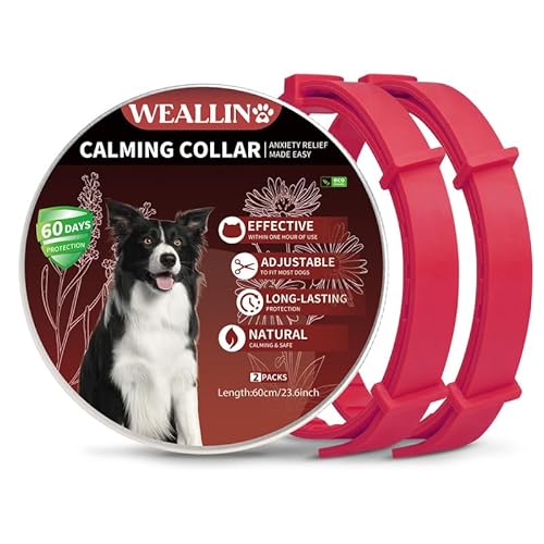 WEALLIN Beruhigungshalsband Für Hunde, Verstellbares & Wasserfestes Pheromon-Beschwichtigungshalsband, 60 Tage Schutz, 2 Pack Anti-Angst-Halsband Für Große, Mittlere Und Kleine Hunde, Rot von WEALLIN