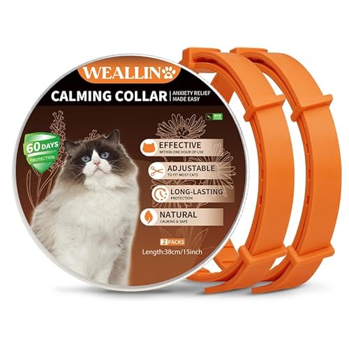 WEALLIN Katze Beruhigende Halsband, Anti-Angst-Pheromon Beruhigende Halsband Für Katzen, Sichere Und Wirksam, Einstellbare & Wasserdicht Beruhigende Katze Halsband(2er-Pack), Orange von WEALLIN