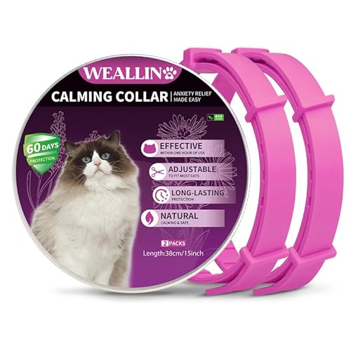 WEALLIN Katze Beruhigende Halsband, Anti-Angst-Pheromon Beruhigende Halsband Für Katzen, Sichere Und Wirksam, Einstellbare & Wasserdicht Beruhigende Katze Halsband(2er-Pack), Rosa von WEALLIN