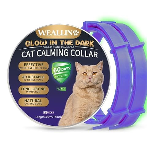 WEALLIN Katze Beruhigende Halsband, Leuchtendes Sicherheitsglühen Beruhigende Halsband Für Katzen, Einstellbare & Wasserdicht Anti-Angst-Pheromon Beruhigende Katze Halsband(2er-Pack), Violett von WEALLIN