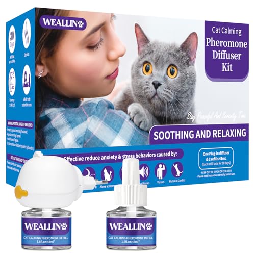 WEALLIN Katzen-Pheromon-Diffusor zur Linderung von Angst und Stress – 3-in-1 Beruhigungs-Diffusor-Set für Katzen mit 1 Diffusor + 2 Nachfüllflaschen à 48 ml – 60 Tage Komfort und Entspannung von WEALLIN