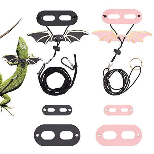 WEBEEDY 2 Sets Bartdrache Eidechse Geschirr Leine 3 Größen Pack Leder Verstellbar Dinosaurier Flügel Eidechse Geschirr Leine für Bartdrachen Eidechse Reptilien Sicherheit Outdoor Walking von WEBEEDY