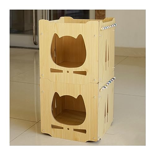 WECLMH Cat House Wood, 2-stöckig Katze Eigentumswohnung Mit Haustierkissen, Passend Für Katzen Spielen Sich Ausruhen, Freien Wetterfest Wilder Streuner Tierheim Mit Hängematte (Color : Wood Color-2, von WECLMH