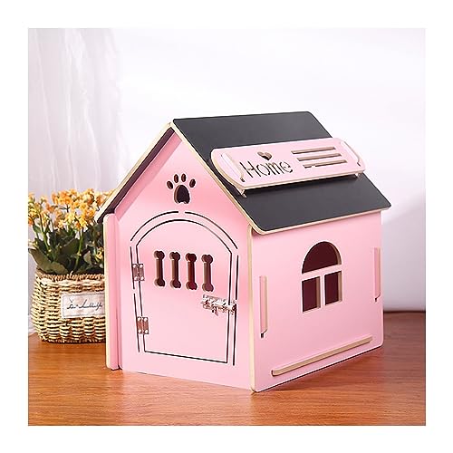 WECLMH Cat House Wood, Dog House, Abnehmbar Pet Schutz, Belüftung Katze Eigentumswohnung Mit Türriegel, Kätzchen Aktivitätszentrum Und Rastplatz, Wild Streunen Gemütlich Habitat (Color : Pink+Black, von WECLMH