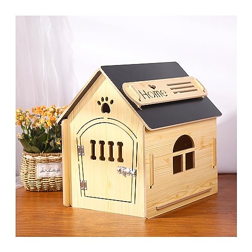 WECLMH Cat House Wood, Dog House, Katze Eigentumswohnung, Türriegel Kätzchen Sich Ausruhen Ort Habitat Gemütlich Belüftung Im Freien Innen Wetterfest Pet Kabine (Color : Wood Color+Black, Size : 39x von WECLMH