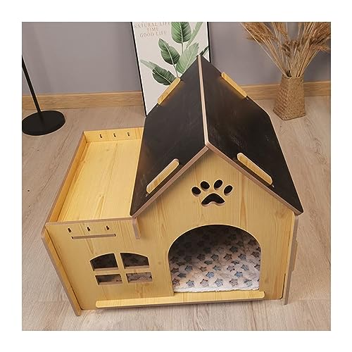 WECLMH Cat House Wood, Gemütlich Katze Eigentumswohnung Sich Ausruhen Ort, Innen Kätzchen Aktivität Möbel Spielen Haus, Wild Streunen Katzenheim, Schutz Im Freien Katzengehege (Color : Black, Size : von WECLMH