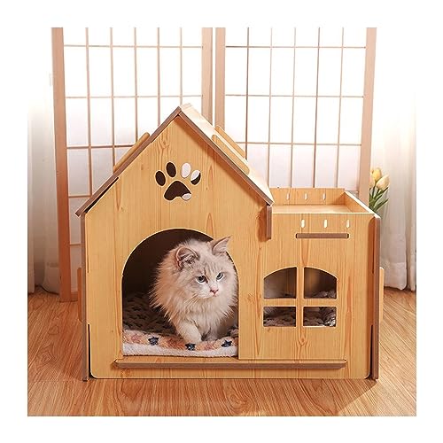 WECLMH Cat House Wood, Gemütlich Katze Eigentumswohnung Sich Ausruhen Ort, Innen Kätzchen Aktivität Möbel Spielen Haus, Wild Streunen Katzenheim, Schutz Im Freien Katzengehege (Color : Wood Color, S von WECLMH