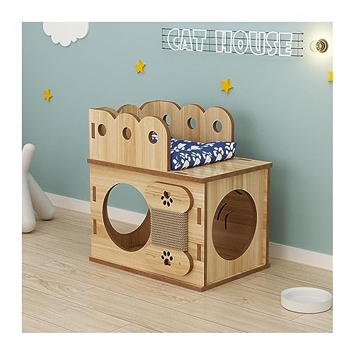 WECLMH Cat House Wood, Groß Wetterfest Katzenhäuser Für Freien/Indoor Katze Tierheim Für Wilde Katzen, Luxus Katze Eigentumswohnung Mit Hanf Seil Kratzbrett (Color : White, Size : 40x28x41CM) von WECLMH