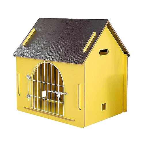 WECLMH Cat House Wood, Hundehütte, Katze Eigentumswohnung, Gemütlich Haustier Habitat Robust Und Süß Für Spielen Und Ausblenden, Innen Kat Gehäuse Möbel, Belüftung Haustier Kabine (Color : Yellow, S von WECLMH