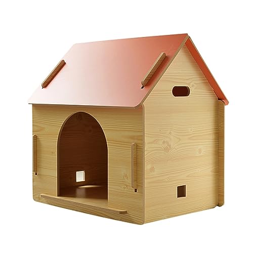 WECLMH Cat House Wood, Katze Eigentumswohnung, Draussen Innen Kätzchen Hauskäfig, Pet Spielen Haus Und Rastplatz, Gemütlich Belüftung Pet Habitat Wild Streunen Katzenunterkunft (Color : Orange, Size von WECLMH