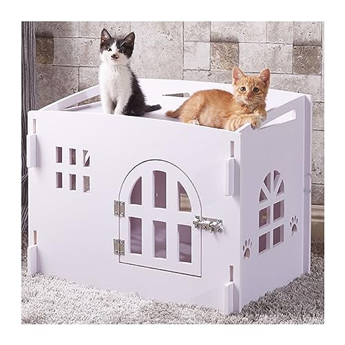 WECLMH Cat House Wood, Katze Eigentumswohnung, Im Freien Katzengehege, Innen Haustier Aktivität Möbel Spielen Haus Für Kätzchen, Katzenhauskäfig, Wild Streunen Katzenunterstand (Color : White, Size von WECLMH