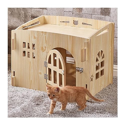 WECLMH Cat House Wood, Katze Eigentumswohnung, Im Freien Katzengehege, Innen Haustier Aktivität Möbel Spielen Haus Für Kätzchen, Katzenhauskäfig, Wild Streunen Katzenunterstand (Color : Wood Color, von WECLMH