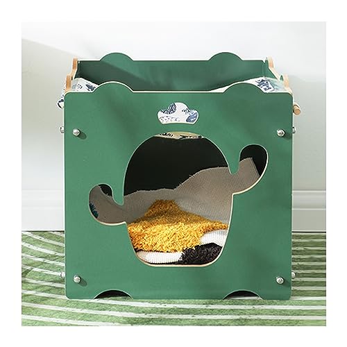 WECLMH Cat House Wood, Katze Eigentumswohnung Mit Hängematte, Kätzchen Aktivitätszentrum Und Habitat Haustier-Kabine Für Kätzchen Klein Katze Spielen, Wild Streunen Katze Schutz (Color : Green, Size von WECLMH