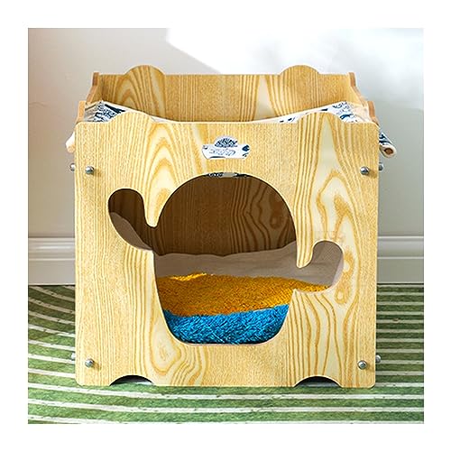 WECLMH Cat House Wood, Katze Eigentumswohnung Mit Hängematte, Kätzchen Aktivitätszentrum Und Habitat Haustier-Kabine Für Kätzchen Klein Katze Spielen, Wild Streunen Katze Schutz (Color : Wood Color, von WECLMH