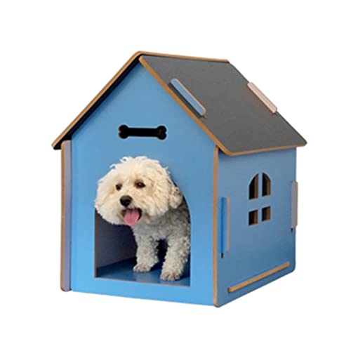 WECLMH Dog House, Warm Katzenhaus Für Freien/Innen, Groß Hölzern Katze Eigentumswohnung Mit Tür Abnehmbar Haustierzubehör, Schutz Für Wild Hunde/Katzen, Zwinger (Color : Blue, Size : 55x80x74CM) von WECLMH