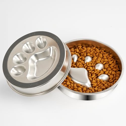 304 Edelstahl Slow Feeder Hundenäpfe, Lebensmittelqualität 2 Tassen/4mm Dicke Katzennäpfe mit Rutschfester Unterseite, Labyrinth Pet Dish zum Verlangsamen des Essens, Metall Slow Feeder Pet Bowl für von WEDAWN