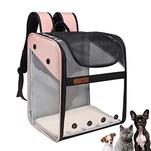 WEECOC Haustier tragen Transporttasche Rucksack Käfig Katze Hund Käfig Tragbare Haustier Tragetasche Drahtstruktur Transparent Faltbar Geräumig Große Tragetasche für Reisefluggesellschaft (Rosa) von WEECOC