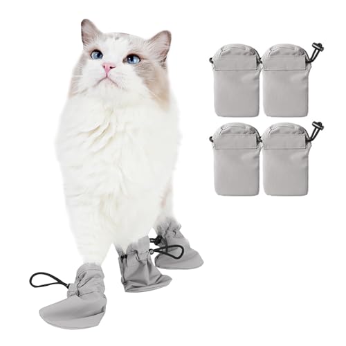 4 Stück Katzenstiefel,Kratzfeste Katzenschuhe,Anti-Aus-Socken für Katzen,Katzenpfotenschutz,Katzenfußschutz,Katzenkrallenabdeckungen,Katzenkrallenkappen,für Baden,Rasieren,Prüfen,Katzenpflegezubehör von WEEVDRIE