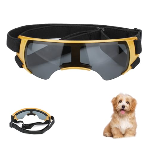 Hundebrille,Sonnenbrille Für Hunde,Augenschutzbrille Für Hunde,Hundebrille Für Kleine Hunde,Hundebrille Für Mittlere Hunde,Anti-UV Wasserdicht Winddicht Einstellbar Sonnenbrille Schutzbrille (Gelb) von WEEVDRIE