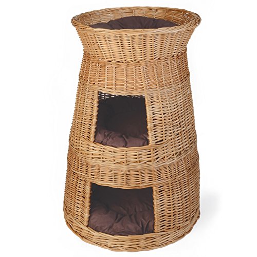 WEIDENPROFI Katzenkorb, Katzenturm aus Heller Weide inkl. 3 Kissen, Größe ca.: Ø 48 – 58 cm x 82 cm, Farbe Natur von WEIDENPROFI