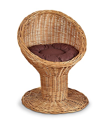 WEIDENPROFI Katzenkorb, Lounge Sessel aus Heller Weide, inkl. Kissen, Größe ca.: Ø 45-48 cm x Höhe 65 cm, Farbe Natur von WEIDENPROFI