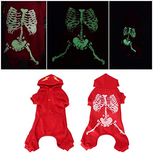 WEILafudong Halloween Haustier Hoodie Mantel, leuchtendes Skelettmuster Kostüm, Halloween Kostüm mit leuchtenden für kleine Hunde oder Katzen(XL) von WEILafudong