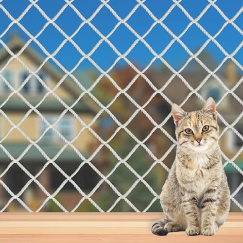 WEISGJA Katzen-Balkonnetz, großes Katzennetz, Haustier-Sicherheitsnetz, weiß, Nylon, Hunde, Katzen, Kletternetz, Haustier-Mesh-Zaun für Balkon, Treppe, Fenster, im Freien (3 x 4 m) von WEISGJA