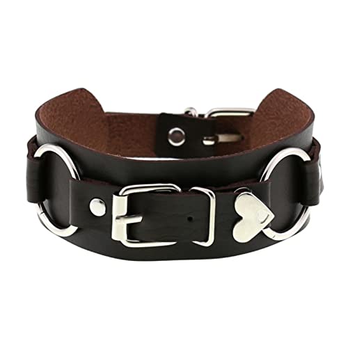 WEITING Schwarzes Leder-Halsband mit Herz-Choker-Halsband für Mädchen, Damen, Chocker-Halsband, Cosplay-Zubehör, Coffee von WEITING