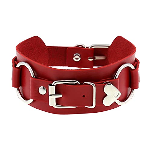 WEITING Schwarzes Leder Herz Choker Gothic Halsband für Mädchen Damen Choker Halsband Gürtel Strap Cosplay Zubehör - Rot von WEITING