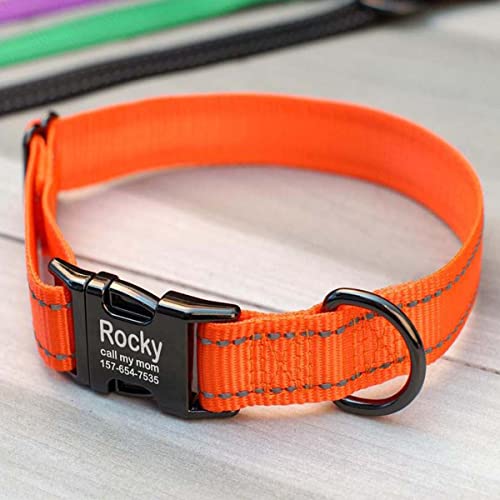 WEIWU Hundehalsband, personalisierbar, Lasergravur, ID-Namensschild, verstellbar, robustes Nylon mit Metallschnalle, Haustiergeschenk für kleine, mittelgroße und große Hunde, Orange von WEIWU