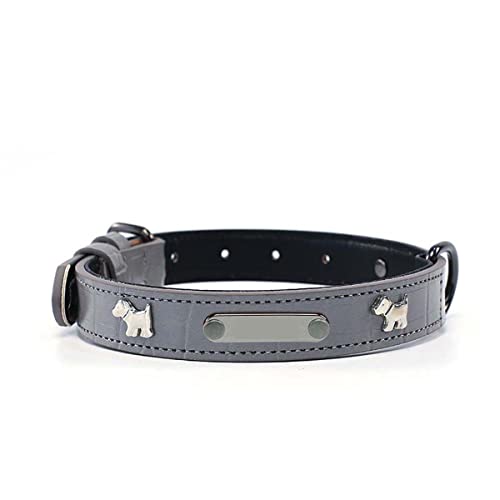 WEIWU Hundehalsband aus Leder mit personalisiertem graviertem Edelstahl-Namensschild, weich gepolstert, verstellbar, für kleine, mittelgroße und große Hunde, Grau von WEIWU