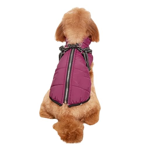 WEJDYKG Waterproof Winter Dog Jacket with Built-in Harness, Winter Warm Dog Coat with Detachable Harness, Reflective Adjustable Furry Jacket for All Dogs/Cats (5X-Large,Purple) von WEJDYKG