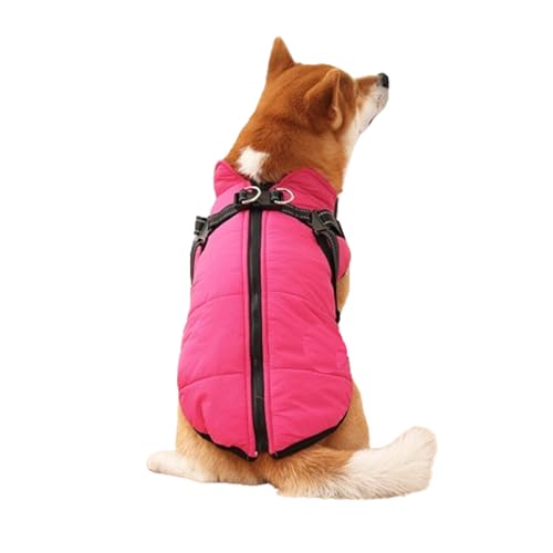 WEJDYKG Waterproof Winter Dog Jacket with Built-in Harness, Winter Warm Dog Coat with Detachable Harness, Reflective Adjustable Furry Jacket for All Dogs/Cats (Medium,Pink) von WEJDYKG