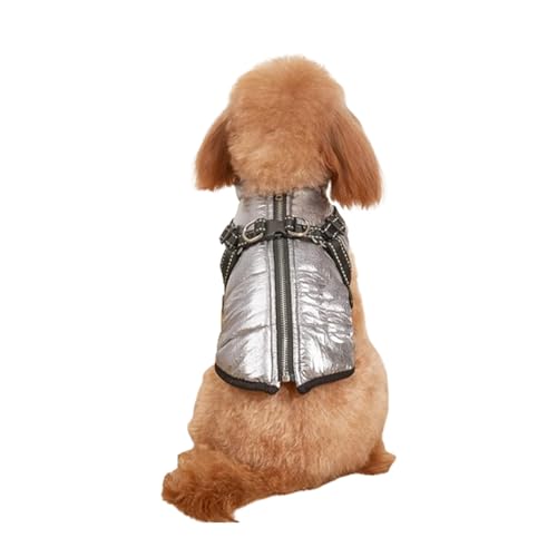 WEJDYKG Waterproof Winter Dog Jacket with Built-in Harness, Winter Warm Dog Coat with Detachable Harness, Reflective Adjustable Furry Jacket for All Dogs/Cats (Small,Silver) von WEJDYKG