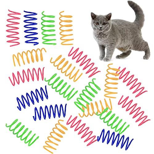 WELHAEPI 24 Stück Katzen Spirale Spielzeug, Cat Spring Spielzeug, buntes Spiralfedern Katzenspielzeug, interaktives federspielzeug für Katzen Kätzchen Haustiere Schlagen, Beißen, Jagen - 4 Farben von WELHAEPI