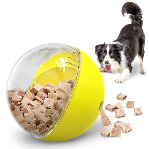 WELIKEIT Leckerli-Spender für Hunde, interaktives Leckerli-Spenderspielzeug, Dosierung von Futter, um den Hund beschäftigt zu halten, geistige Stimulation und geistig stimulierend (Gelb) von WELIKEIT