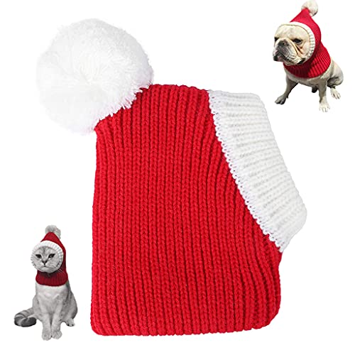 Haustier-Weihnachtsmütze, Hals- und Ohrenwärmer für Katzen und Hunde, Party-Kostüm-Zubehör, elastisches Garn, gestrickte Kopfbedeckung, Größe S/für M/Weihnachtsmütze von WELLDOER