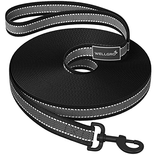 WELLGRO Schleppleine für Hunde mit Handschlaufe 3m / 5m / 10m / 15m / 20m / 25m / 30m Hundeleine robust Nylon Anti-Slip reflektierend Metallkarabiner Trainingsleine, Größen:10 Meter von WELLGRO