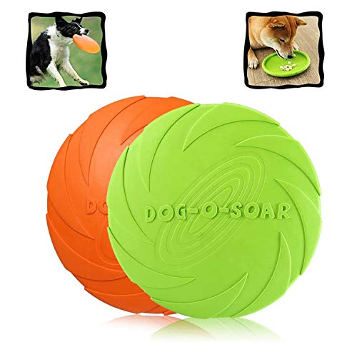 WELLXUNK Hunde Frisbees,Hund Scheibe, 2 Stück hundespielzeug Frisbee,Gummi Frisbee,für Land und Wasser,Hundetraining, Werfen, Fangen & Spielen(Grün + Orange) von WELLXUNK