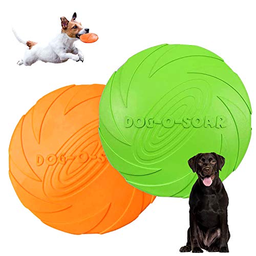 WELLXUNK Hunde Frisbees,Hund Scheibe,2 Stück hundespielzeug Frisbee Ø 22 cm,Gummi Frisbee,für Land und Wasser,Hundetraining, Werfen, Fangen & Spielen(Grün + Orange)(L) von WELLXUNK