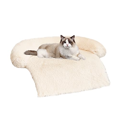 WELLYELO Kleines beruhigendes Hundebett, Hundesofa, Couch, Betten für kleine Hunde und Katzen, Plüsch-Hundematten für Möbelschutz, mit waschbarem Bezug (klein, weiß) von WELLYELO