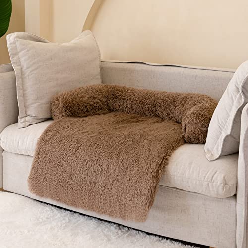 WELLYELO Kleines beruhigendes Hundebett, Hundesofa, Couch, Betten für kleine Hunde und Katzen, flauschige Plüsch-Hundematten für Möbelschutz, mit waschbarem Bezug (30 x 26 x 5, Braun-1) von WELLYELO