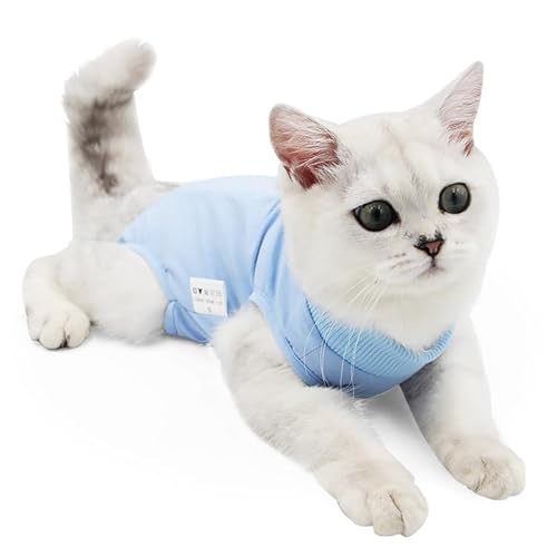 WELTENT Katzenpullover für Katzen, haarlose Katzen-T-Shirts aus Baumwolle, Haustierkleidung, Pullover, Kätzchen-T-Shirts mit Ärmeln, Katzen- und kleine Hunde, Blau, Größe L von WELTENT